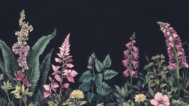 Detailed botanical watercolor illustration on dark