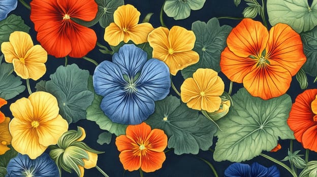 Detailed botanical watercolor illustration on dark