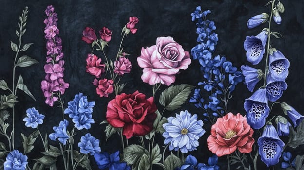 Detailed botanical watercolor illustration on dark