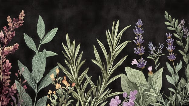 Detailed botanical watercolor illustration on dark