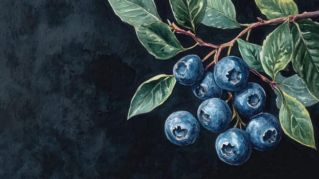 Detailed botanical drawing showcasing blueberry on dark