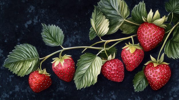 Detailed watercolor illustration of berries on dark