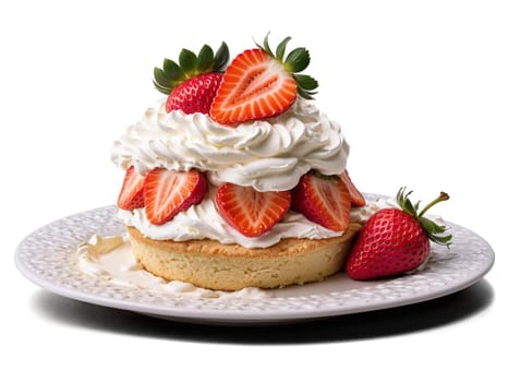 Strawberry Shortcake Classic strawberry shortcake with fresh strawberries and whipped cream summer dessert favorite. Food isolated on transparent background.