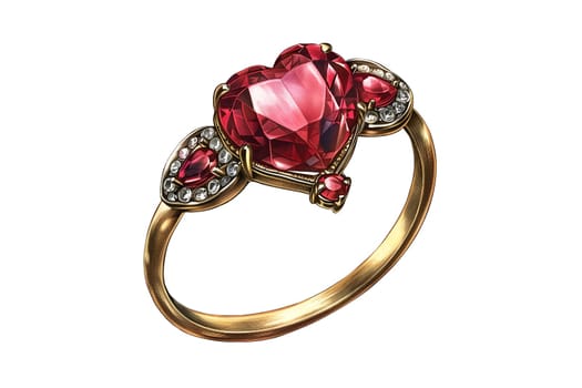 Vintage retro illustration of golden ring with a heart shaped stone in the centers