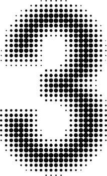 Halftone effect numbers. Dotted font  numbers 3 three