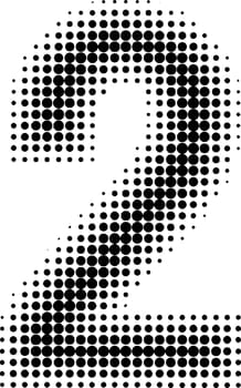 Halftone effect numbers. Dotted font  numbers 2 two