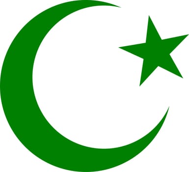 Symbol Islam, crescent star dark green color, vector eps