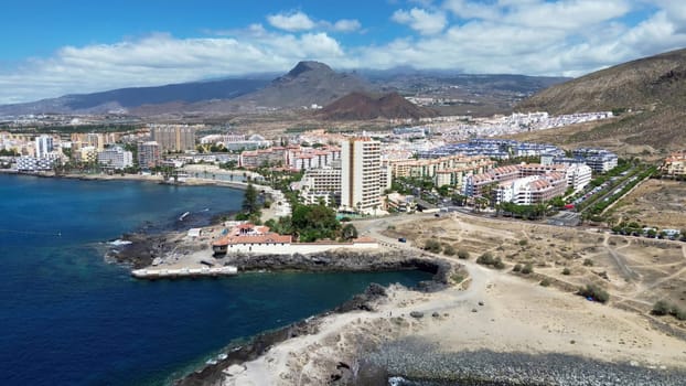 Drone view of many hotels on the Canary Island of Tenerife