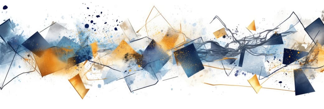 Abstract watercolor artwork mixed with buzzy geometric shapes for background of social media banner generative AI image