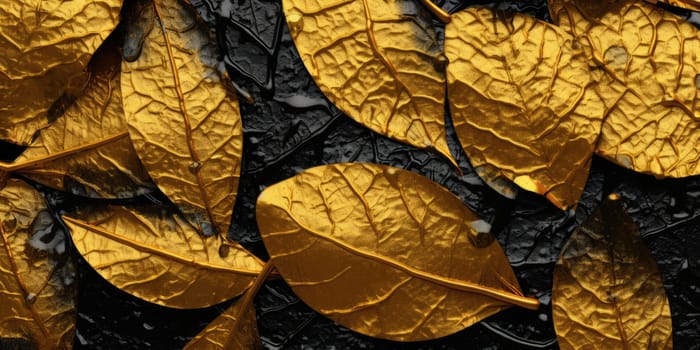 Dry Gold Black leaves Surface textured background, realism, realistic, hyper realistic. Generative AI image weber.