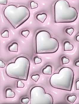 Abstract pink background with white hearts, 3D illustration