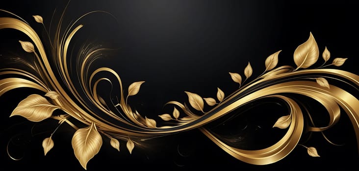 The artwork features a beautiful golden swirl intertwined with delicate leaves against a dark backdrop, exuding sophistication ideal for elegant designs.
