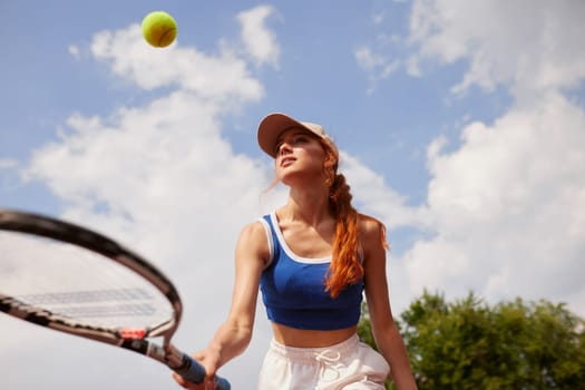 young woman playing tennis on the tennis court, olympic sport, outdoor activity concept