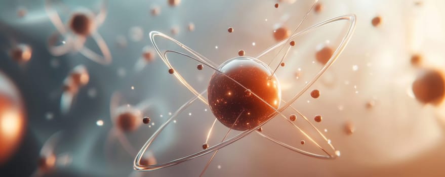 Atomic structure with electrons orbiting proton, scientific concept.