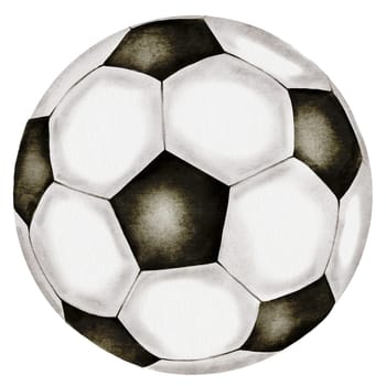 Soccer ball watercolor. Football ball hand drawn illustration isolated on white background. Sports equipment. For football club logo, poster and football match tickets. High quality illustration