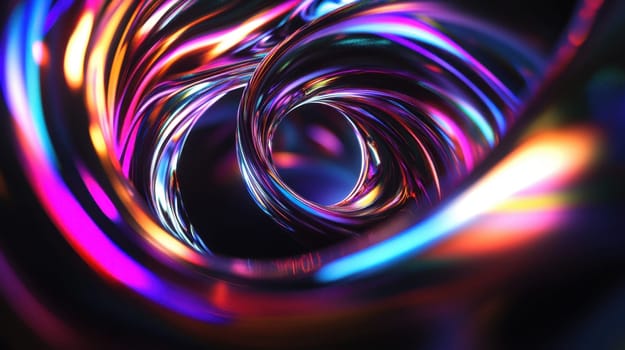 Abstract colorful spiral of metallic stripes. Concept of technology, future, design, and digital.
