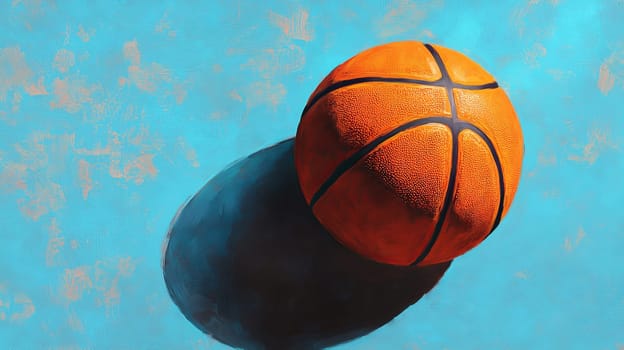 Basketball on textured blue surface, minimalist composition. Sport and recreation concept.