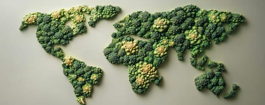 World map made of broccoli, creative food concept.