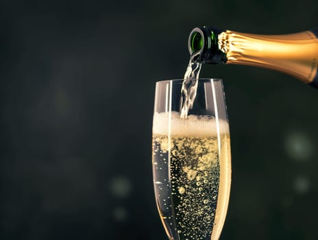 Celebration with Champagne Bottle Pouring Drink in a Festive Glass of Sparkling Bubbles