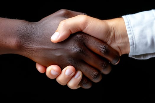 Business handshake symbolizes agreement, unity, partnership, cooperation, and collaboration of diverse individuals
