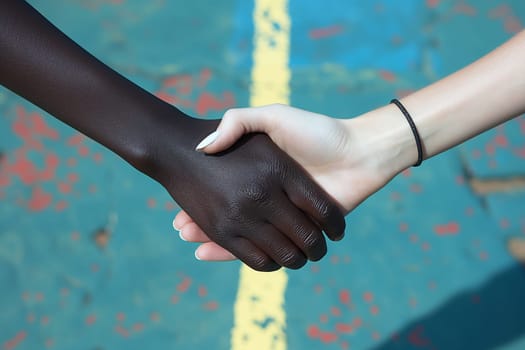 Handshake symbolizing unity, diversity, friendship, and agreement emphasizing solidarity and connection.