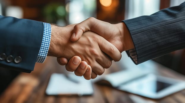 Business handshake signifying agreement, deal, collaboration, and partnership in a professional setting