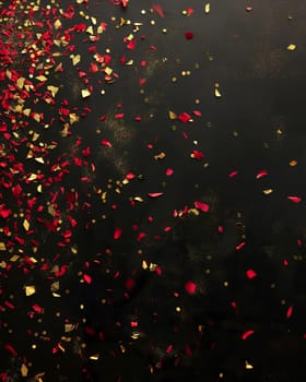 Colorful confetti and glitter background for festive celebration with red and gold sparkling decor