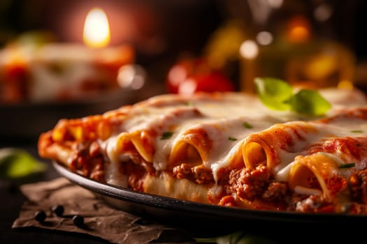 Delicious cheese lasagna with baked pasta and tomato sauce for a hearty Italian dinner meal
