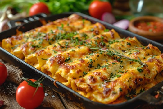 Delicious homemade Italian lasagna baked with cheese, tomatoes, and fresh herbs for a tasty meal