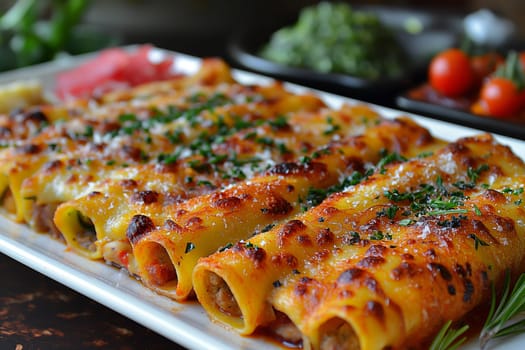 Delicious Italian cannelloni pasta dish topped with cheese and tomato, perfect for a gourmet meal