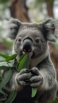 Koala bear eating eucalyptus leaves in its natural habitat, a common sight in the forests of Australia