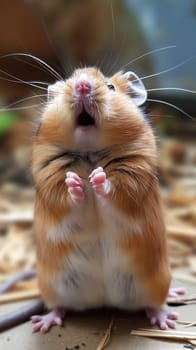 Cute furry hamster with adorable whiskers and tiny paws in a chubby, playful stance