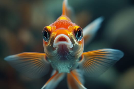 Closeup of a vibrant goldfish with orange fins in an aquatic marine pet tank