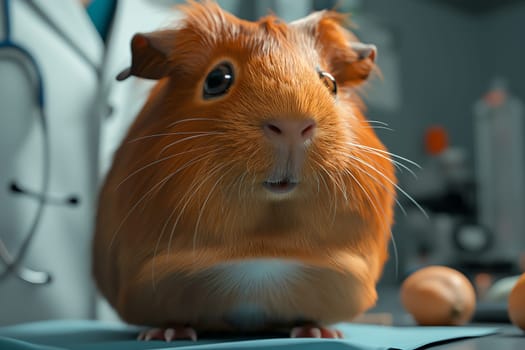 Cute guinea pig at the vet clinic for medical exam and health care by a doctor
