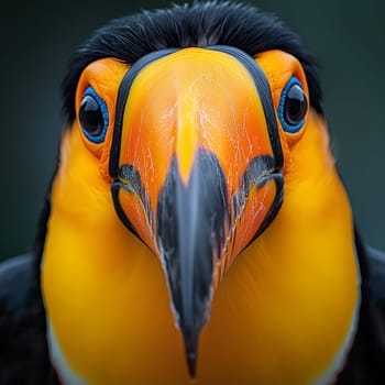 Vibrant closeup portrait of a colorful toucan with a striking beak
