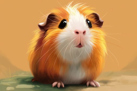 Cute furry guinea pig, adorable illustration of a small domestic animal with brown, orange, and white fur