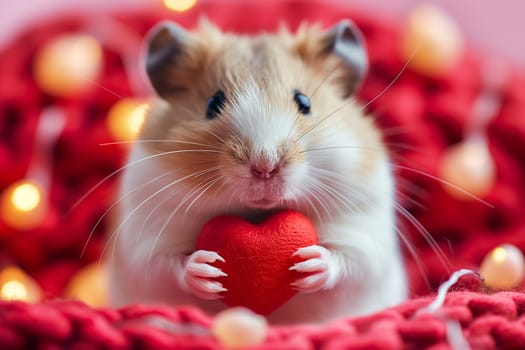 Cute hamster holding a red heart, perfect for a valentine's day cuddle, toy, or pet photo