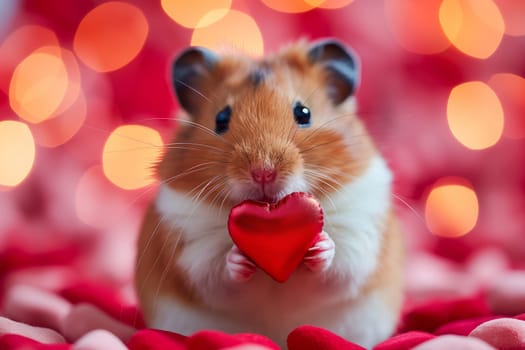 Adorable hamster with a red heart captures the cute and loving essence of Valentine
