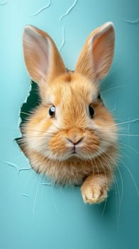 Adorable cute fluffy bunny rabbit with long ears and soft fur portrait in a colorful nature background
