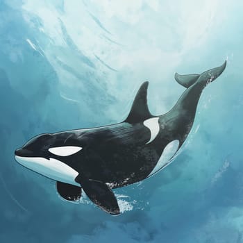 Orca whale swimming in the ocean&#58; marine wildlife creature in blue aquatic water