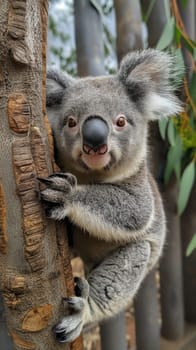 Koala climbing a tree in its natural habitat, showcasing the cute marsupial's wildlife in Australia.