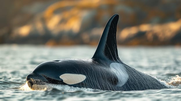 Orca whale swimming in the ocean, a marine mammal in its natural habitat