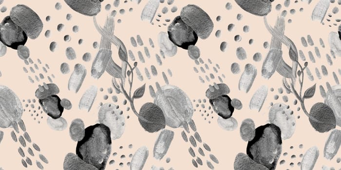 Seamless abstract pattern with gouache painted geometric shapes ovals and dots for textile design and autumn prints