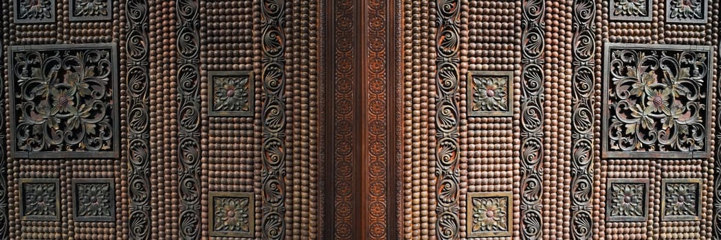 Beautiful wood carving, handmade door in muslim oriental style. Exploring arabic countries.