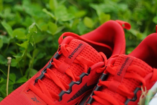Tyumen, Russia-June 20, 2024: Sneakers red Reebok men model Nanoflex EK M2.