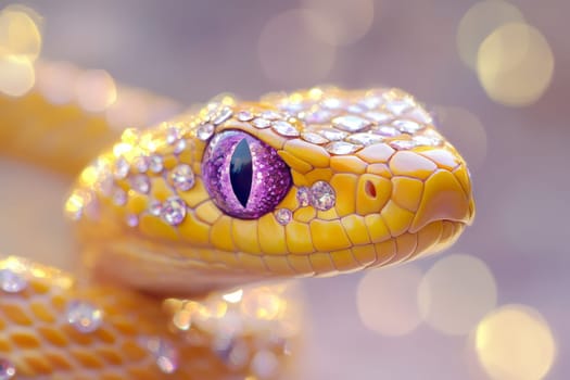 Yellow Snake head with rhinestones and diamonds