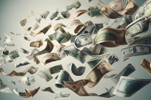 money flies in the wind, concept of bankruptcy and wasted money.