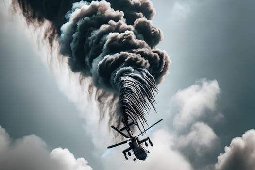 a smoking helicopter falling from the sky.