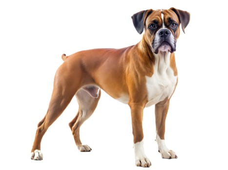 Boxer dog standing and looking at camera, isolated on a white background. Ai generated