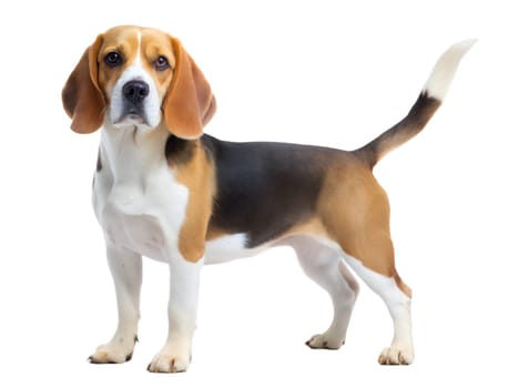 Beagle dog standing and looking at camera, isolated on white background. ai generated image